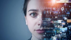 Digital Marketing Face of a woman with a series of computer code